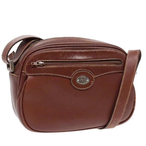 GUCCI Shoulder Bag Leather Brown Silver Auth - Picture 1 of 15